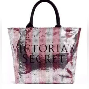 Victoria's Secret Sequin Stripes Black Canvas Weekender Tote Bag Limited Edition